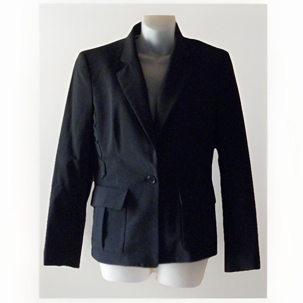 ANNE KLEIN Blazer Women 6 Black Slim Fit Woven Accent Lined Padded Shoulder Y2K